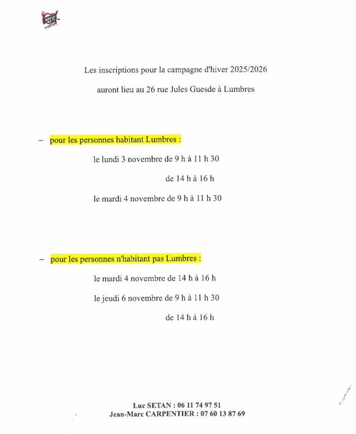 Inscription pour la campagne d'hiver 2025/2026 aux restos du coeur